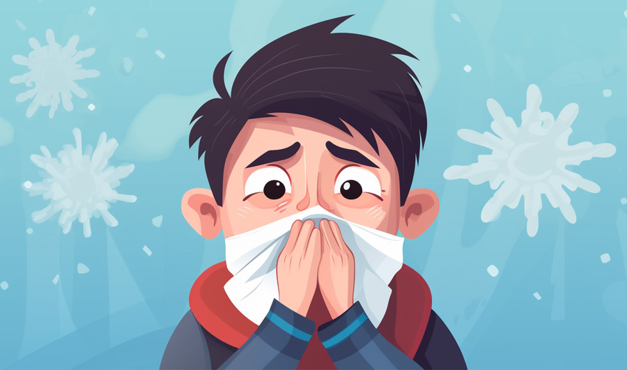 Сухой кашель как симптом гриппа - векторная картинка